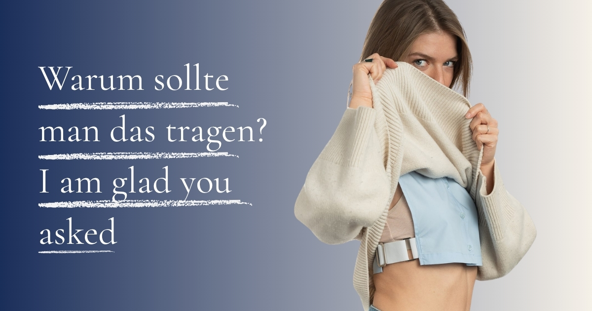 Blog cover - Model hebt Pullover an, darunter sieht man den Blusenkragen