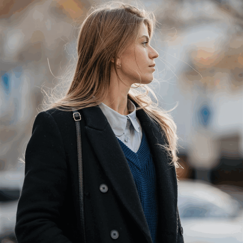 Eine elegante Frau trägt eine Business-Bluse