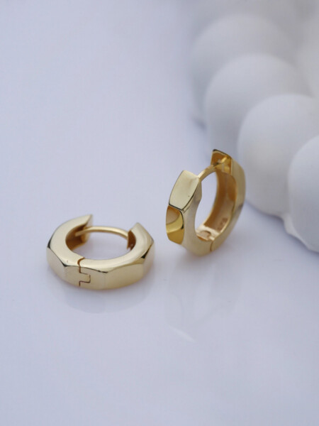 Oktagonale, geometrische Creolen-Ohrringe aus 925 Sterlingsilber, mit 16K Goldplattierung