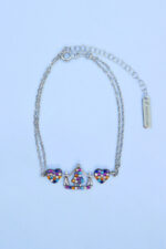 Armband aus 925 Sterlingsilber mit Mutter und 2 Kind-Figuren und 2 Herzen, alle mit bunten Zirkonia-Steinen besetzt