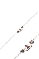 Armkettchen aus 925-Sterlingsilber - mit bunten Strass-Steinen besetze Mutter und zwei Kinder sowie zwei Herzen 