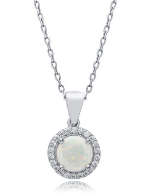 Kette aus 925 Sterlingsilber mit rundem Opal und Zirkonia-Steinen