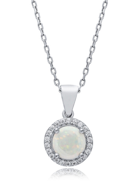 Kette aus 925 Sterlingsilber mit rundem Opal und Zirkonia-Steinen