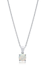 Kette mit rundem, weißem Opal-Anhänger in 925 Sterlingsilber