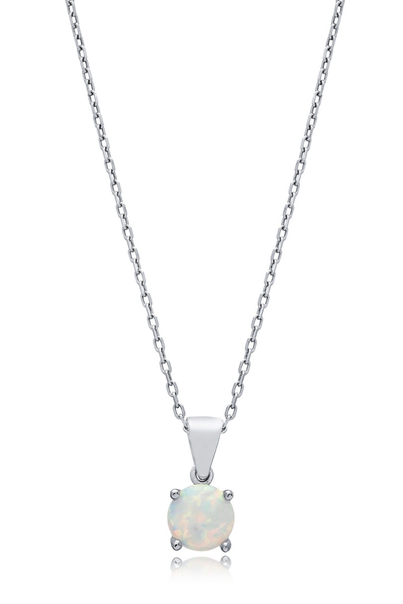 Kette mit rundem, weißem Opal-Anhänger in 925 Sterlingsilber