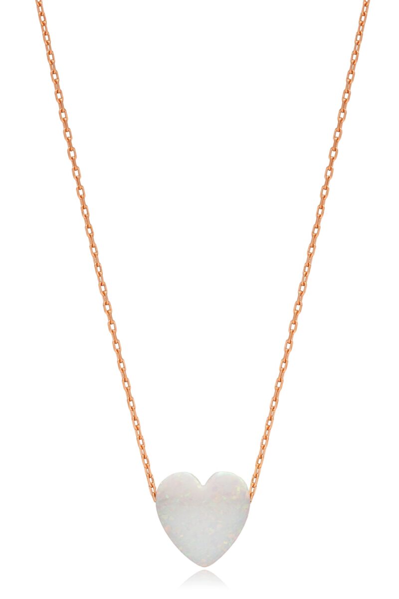 Kette aus 925-Sterlingsilber mit Opalherz-Anhänger, roségold