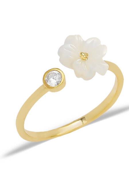 Ring aus 925 Sterlingsilber mit Blume und Zirkonia, Vermeil vergoldet