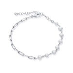 Armband mit Paperclip-Gliedern und Perlen aus 925 Sterlingsilber