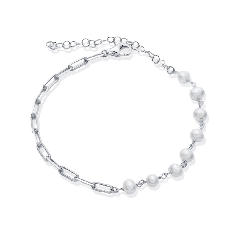Armband mit Paperclip-Gliedern und Perlen aus 925 Sterlingsilber