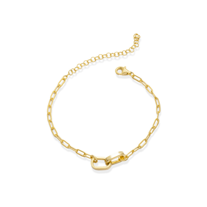 Armband aus 925 Sterlingsilber im Paperclip-Design und 2 großen Gliedern, Vermeil-vergoldet