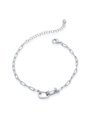 Armband aus 925 Sterlingsilber im Paperclip-Design und 2 großen Gliedern, silber rhodiniert