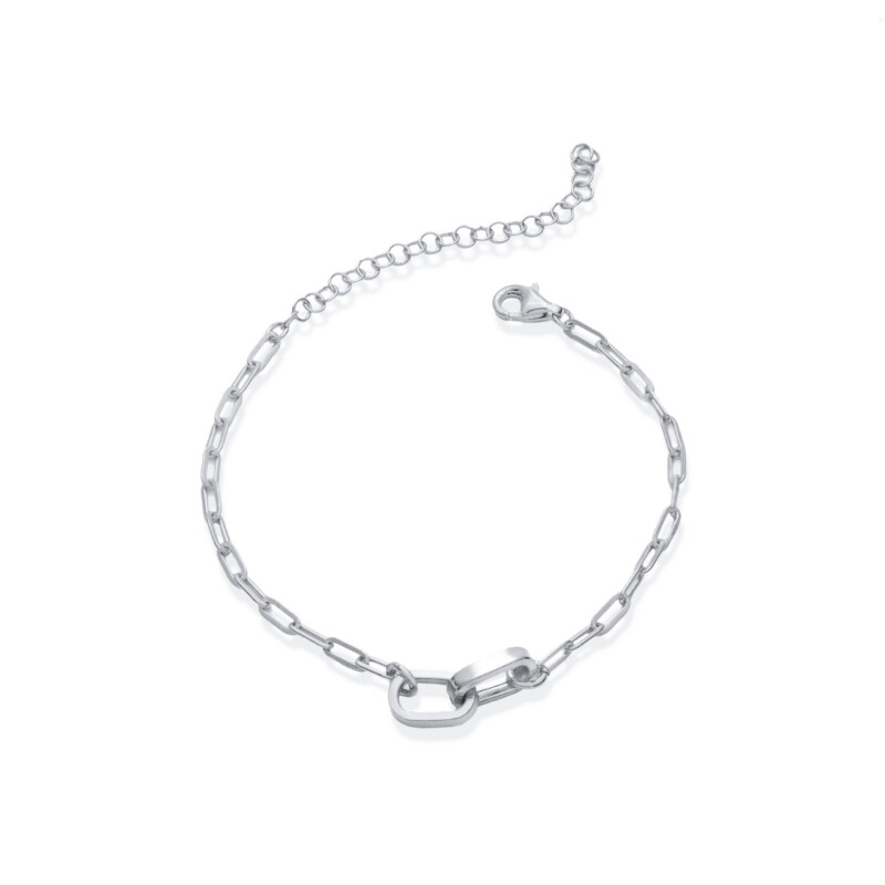 Armband aus 925 Sterlingsilber im Paperclip-Design und 2 großen Gliedern, silber rhodiniert