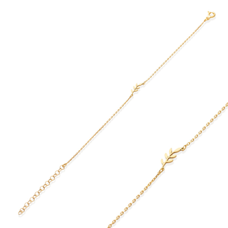 Armband Blattzweig gold 21696 Armband aus 925 Sterlingsilber mit Blattzweig-Anhänger, Vermeil-vergoldet