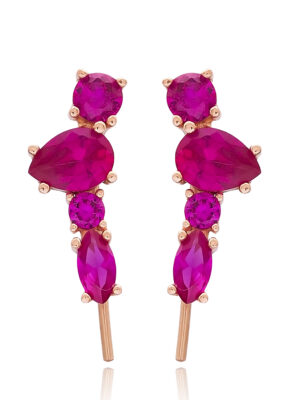 Ear climber aus 925 Sterlingsilber mit fuchsiafarbenen Zirkoniasteinen