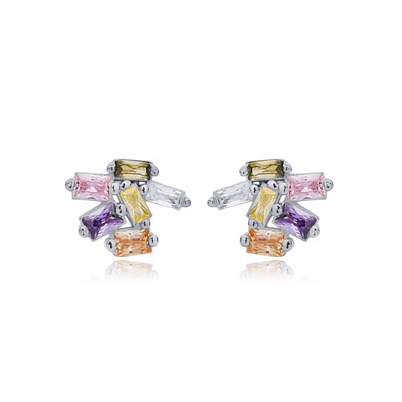 Ohrstecker bunte Baguettes sillber 21734 Ohrstecker mit bunten Zirkoniasteinen im Baguette-Schliff, 925 Sterlingsilber