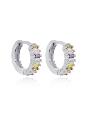 Creolen (klein) aus 925 Sterlingsilber mit kleinen bunten Baguette-Zirkonia