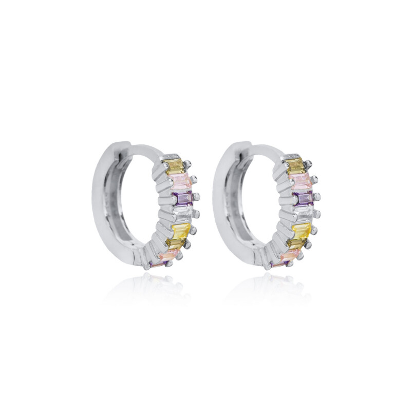 Creolen bunte Baguettes 21748 silberfarben Creolen (klein) aus 925 Sterlingsilber mit kleinen bunten Baguette-Zirkonia
