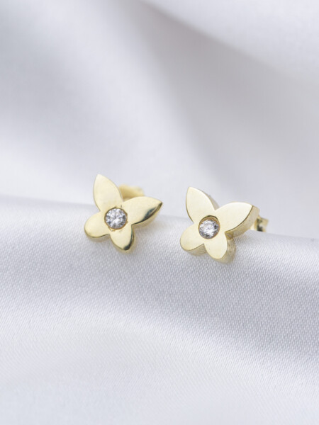 Ohrstecker Schmetterling aus 925 Sterlingsilber, Vermeil vergoldet, auf Satin drapiert