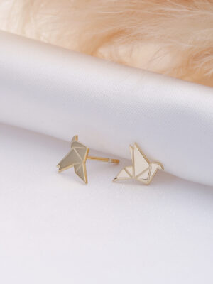 Ohrstecker aus 925 Sterlingsilber in Origami-Vogel-Form, Gold-Vermeil