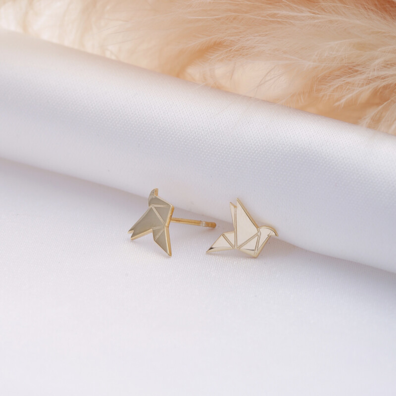 Ohrstecker aus 925 Sterlingsilber in Origami-Vogel-Form, Gold-Vermeil
