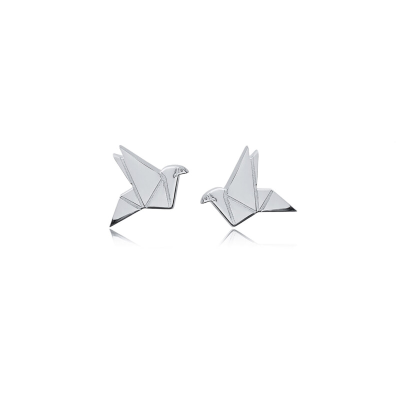 Ohrstecker aus 925 Sterlingsilber in Origami-Vogel-Form, Silber rhodiniert