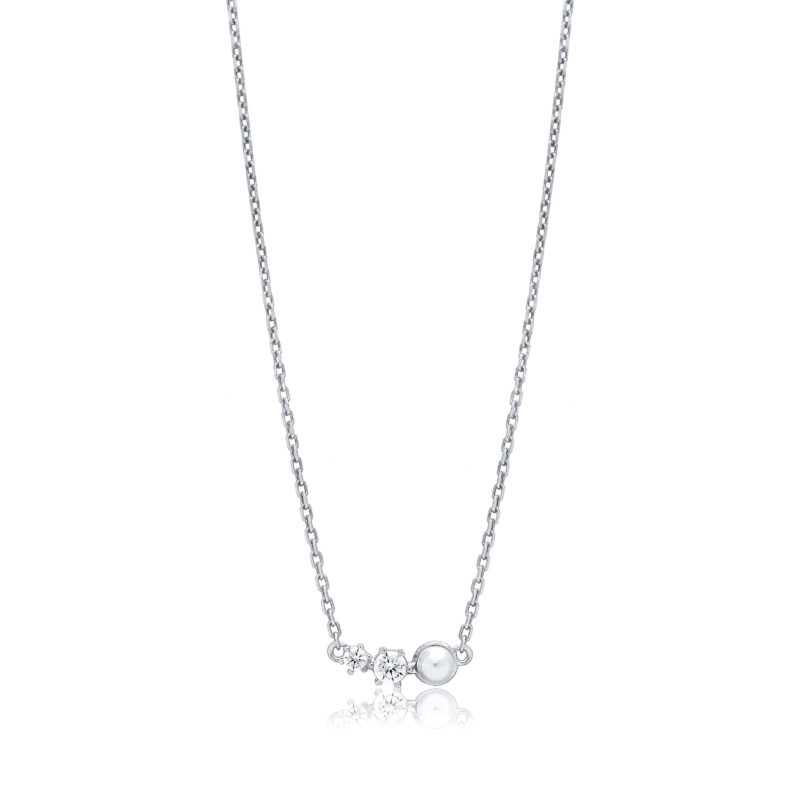 Kette Perle Zirkonia 21749 silber Kette aus 025 Sterlingsilber, Perle und Zirkonia, silberfarben