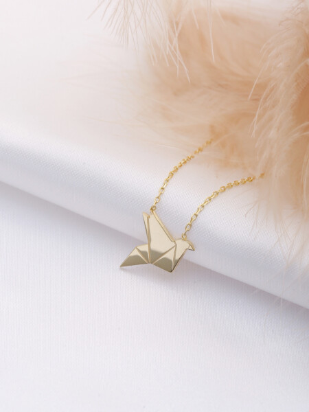 Kette aus 925 Sterlingsilber mit Origami-Vogel-Anhänger, gold
