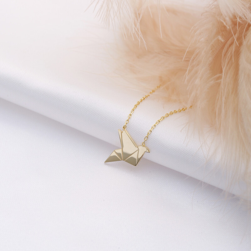 Kette aus 925 Sterlingsilber mit Origami-Vogel-Anhänger, gold