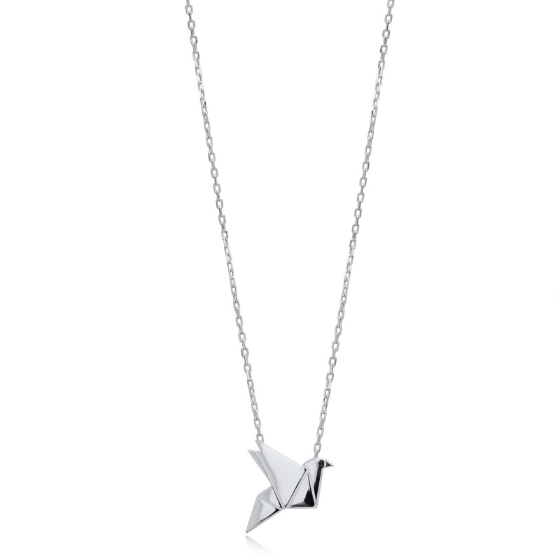 Kette aus 925 Sterlingsilber mit Origami-Vogel-Anhänger, silber