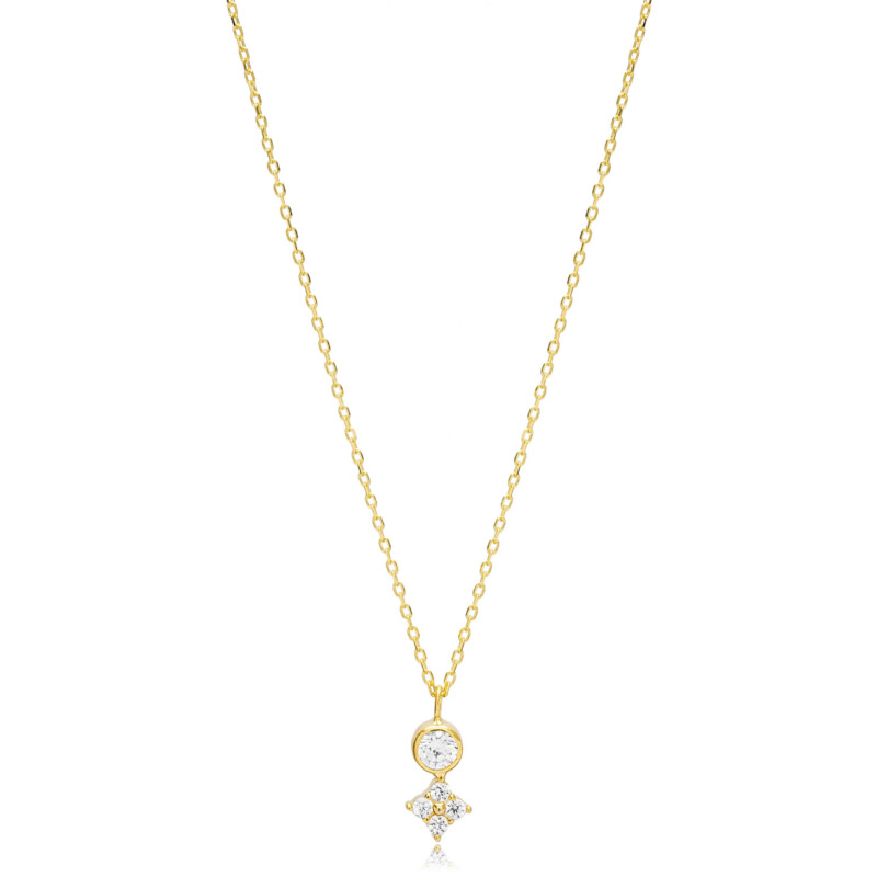 Kette aus 925 Sterlingsilber mit einem Anhänger aus Zirkonia in Blumen- und Kreisform