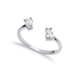Ring aus 925 Sterlingsilber mit 2 Zirkonia-Tropfen, in Silber