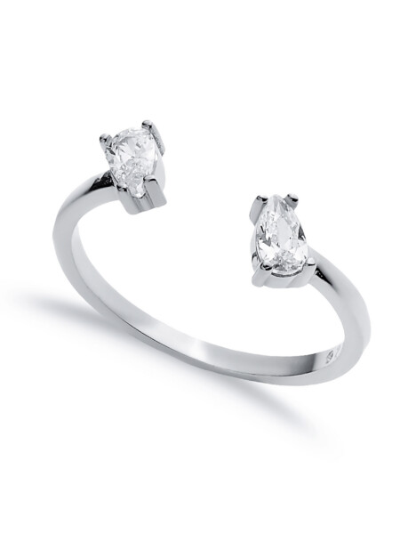 Ring aus 925 Sterlingsilber mit 2 Zirkonia-Tropfen, in Silber