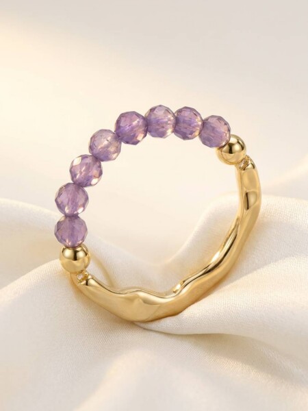 Ring Amethyst aus Messing und facettiert geschliffenen Steinen