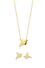 Set aus Ohrsteckern und Kette aus 925 Sterlingsilber mit Origami-Vogel Motiv, Gold-Vermeil