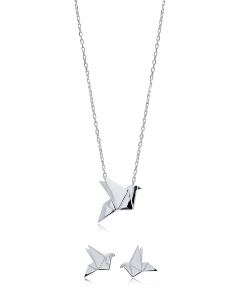 Set aus Ohrsteckern und Kette aus 925 Sterlingsilber mit Origami-Vogel Motiv