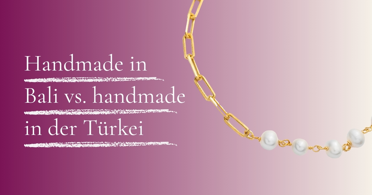 Titel handmade in Bali vs. Handmade in der Türkei mit Close-Up auf Paperclip Armband